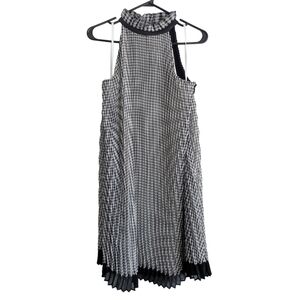 WHBM Women's 8 Black White Pleated‎ Halter Dress Flowy Gingham Pattern